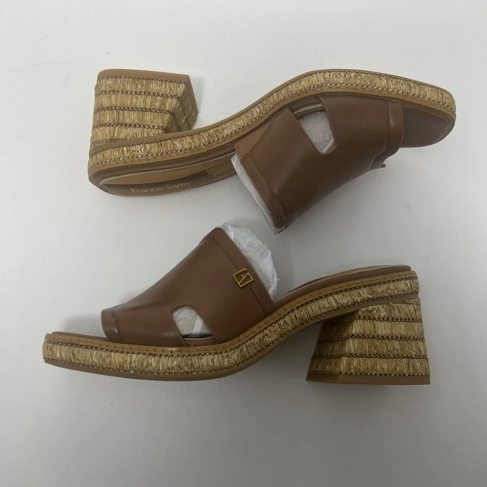 Franco Sarto Florence Heeled Slide Sandals Cognac Leather Women's 6.5 M